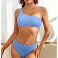 thumbnail image 3 of Conjunto de traje de baño de verano para mujer, top de un hombro con parte inferior de cintura alta, traje de baño de dos piezas, azul M, 3 of 5