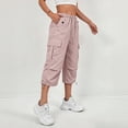 thumbnail image 4 of LEAVINGSUO Cargo Pants Women Solid Color Casual Straight Leg Stretch Waistband Pocket Workwear Capri Pants Pink XXL, 4 of 7