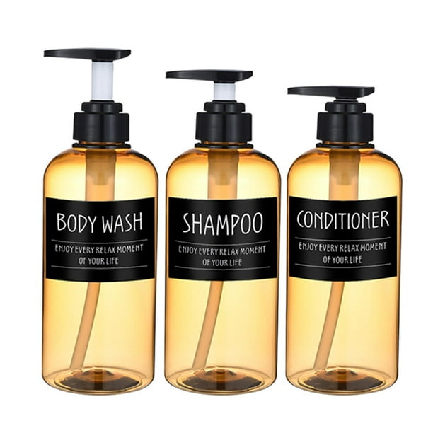 Bearachild 3Pc Foaming Soap Dispenser Lotion Shampoo Pump Bottle - Juegos de accesorios de baño Etiqueta negra amarilla 500 ml