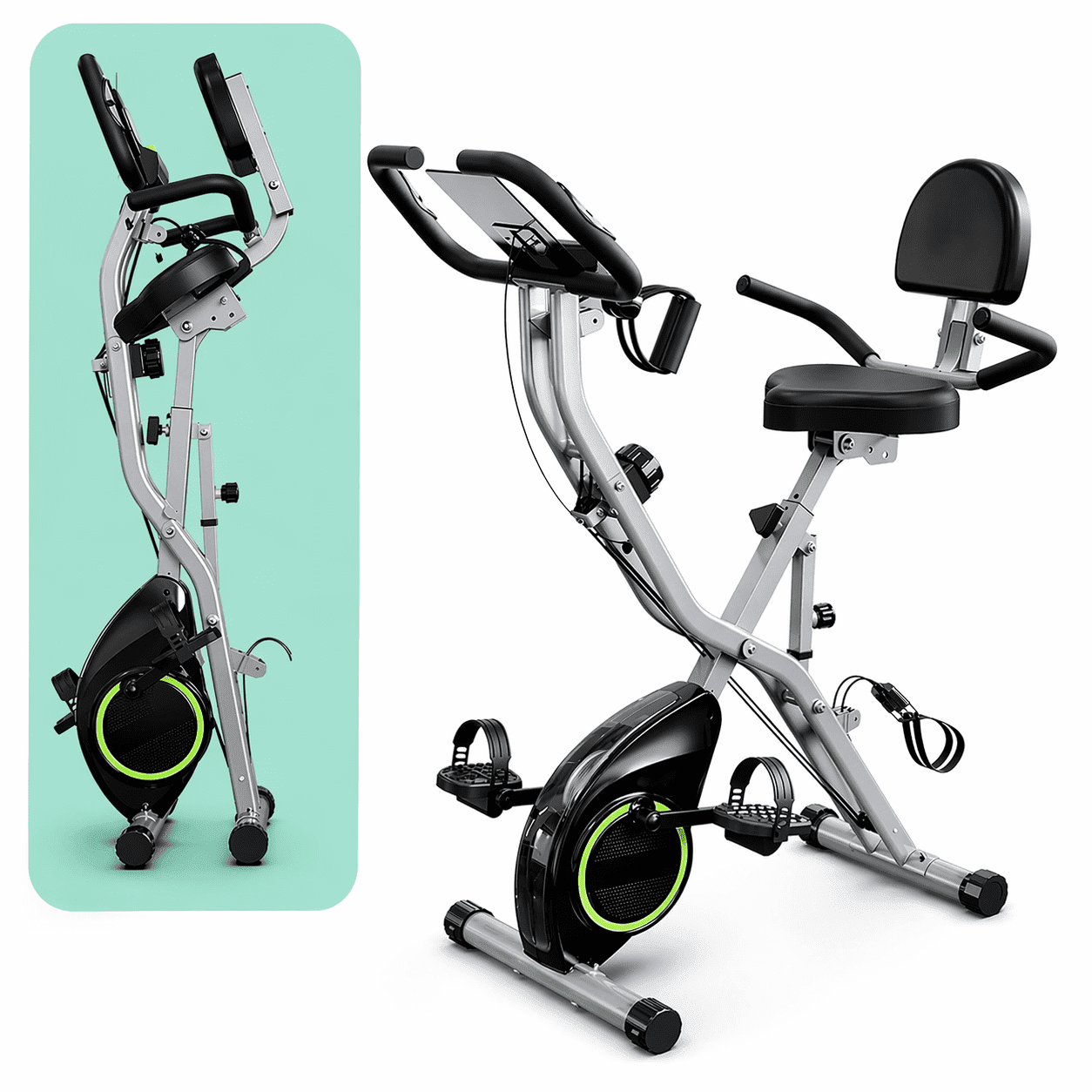 USLIM 5-in-1 Foldable Exercise Bike for Small Apartments, Stationary Bikes with 16-Level Magnetic Resistance, Arm Bands, 300 lbs Capacity