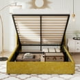 thumbnail image 3 of Allewie Queen Size Lift Up Platform Storage Bed Frame with Channel Wingback Headboard, Olive Yellow, 3 of 12
