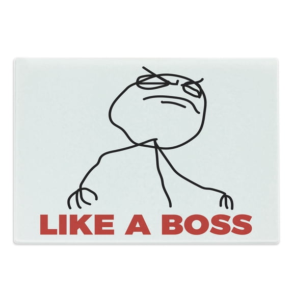 Meme Cutting Board, Funny Simple Stickman with Cool Expression and Like a Boss Typography, Decorative Tempered Glass Cutting and Serving Board, in 3 Sizes, by Ambesonne