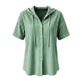 thumbnail image 4 of Fancifize Short Sleeve Hoodies for Women V Neck Striped Button Down Shirts Casual Loose Blouses Summer Hooded Tops, 4 of 5