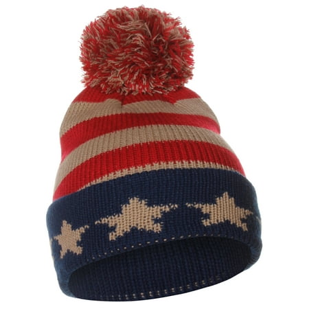 US Cities USA City Block Letters Cuff Beanie Knit Pom Pom Hat Cap