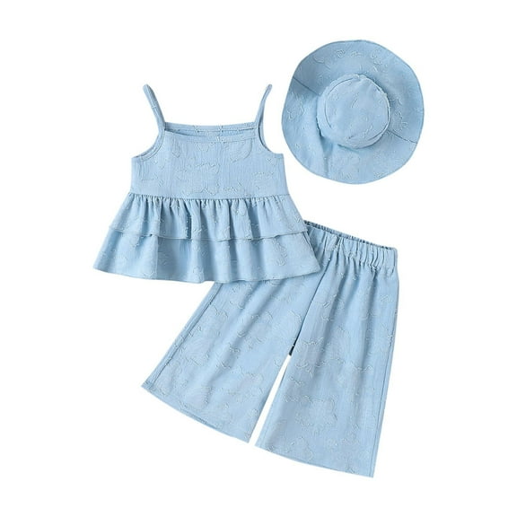 Toddler Baby Girls Summer Outfit Sleeveless Lace Embroidery Clothes Toddler Kids Tank Tops Bell-bottom Pants Set