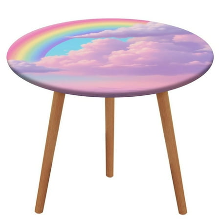 

Rainbow Clouds Sky Print Pattern Round Tablecloth Waterproof Elastic Table Clothes for Dining Table Cute Desk Decor Protector Cover XL-60