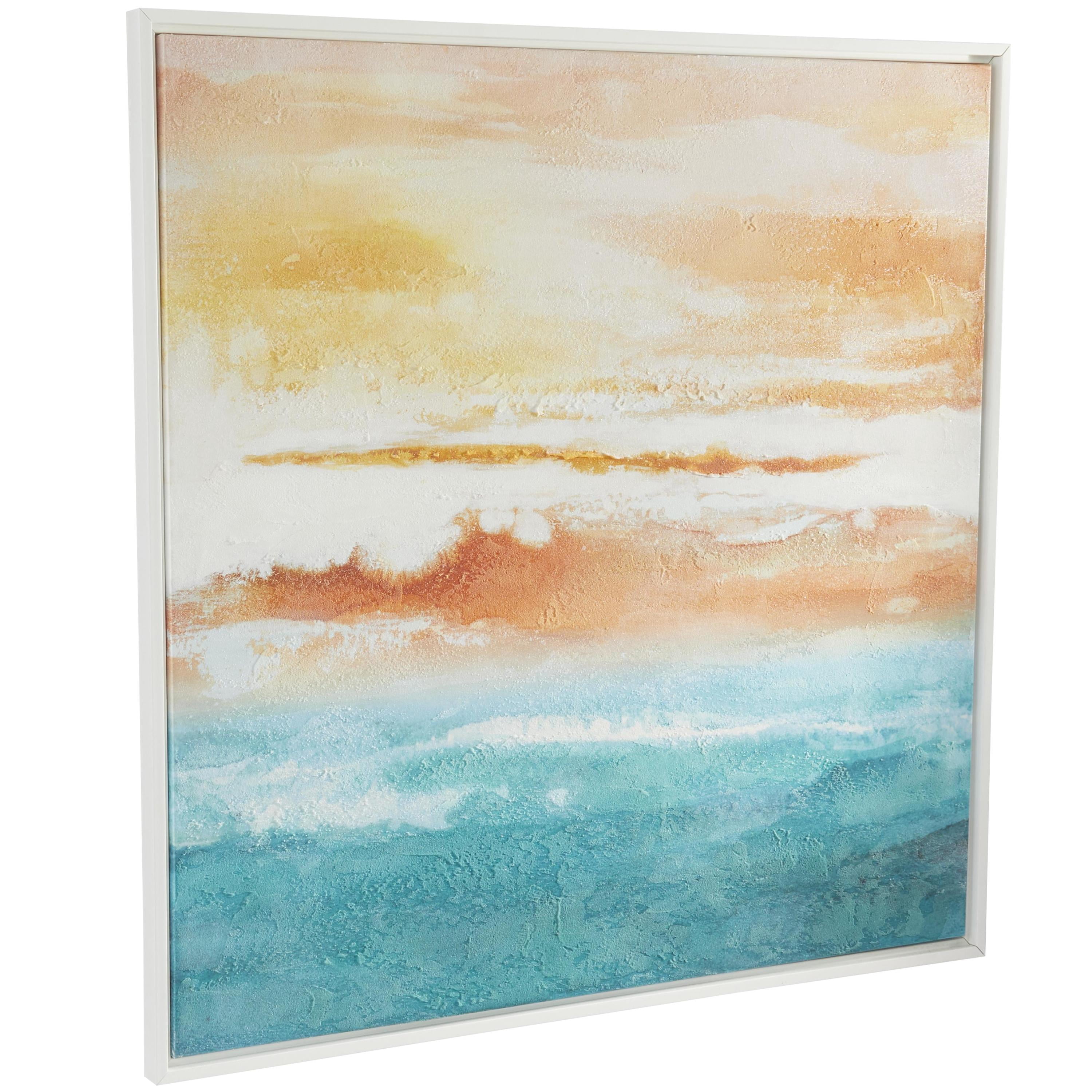 37" x 37" Abstract Sunset Landscape Framed Wall Art with White Frame, by DecMode