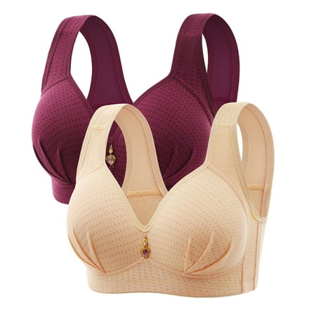 Mrasaso Free Shipping! Workout Sets for Women Women Polyester Bra Embroidered Glossy Comfortable Wireless Bra Breathable Design for All-Day Comfort(2pc Underwear) Beige|42