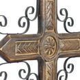 thumbnail image 4 of DecMode Brown Mango Wood Carved Cross Cross Wall Decor with Metal Scrollwork, 4 of 8