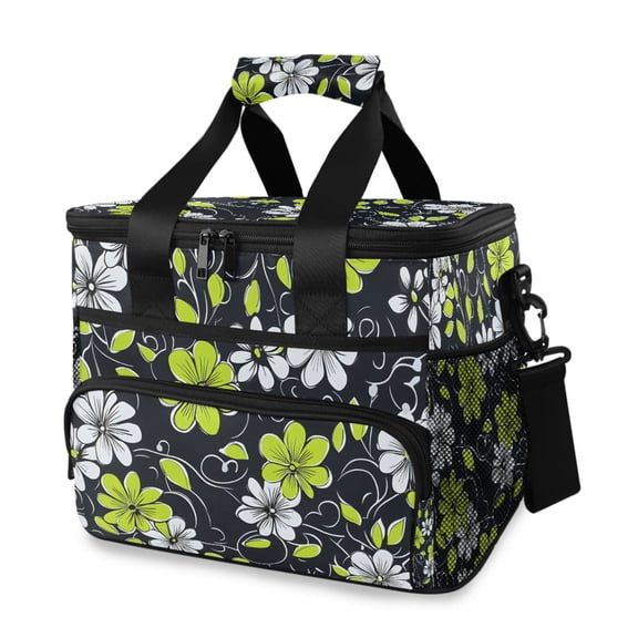FORMRS Insulated Cooler Bag 24 Cans Capacity Soft Leakproof Lunch Box with Side Pockets, White Flower Pattern
