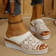 thumbnail image 6 of Women's Crochet Peep Toe Wedge Heeled Mules, Plus Size Comfortable Wedge Heel Shoes for Spring Summer Beach Wear, 6 of 10