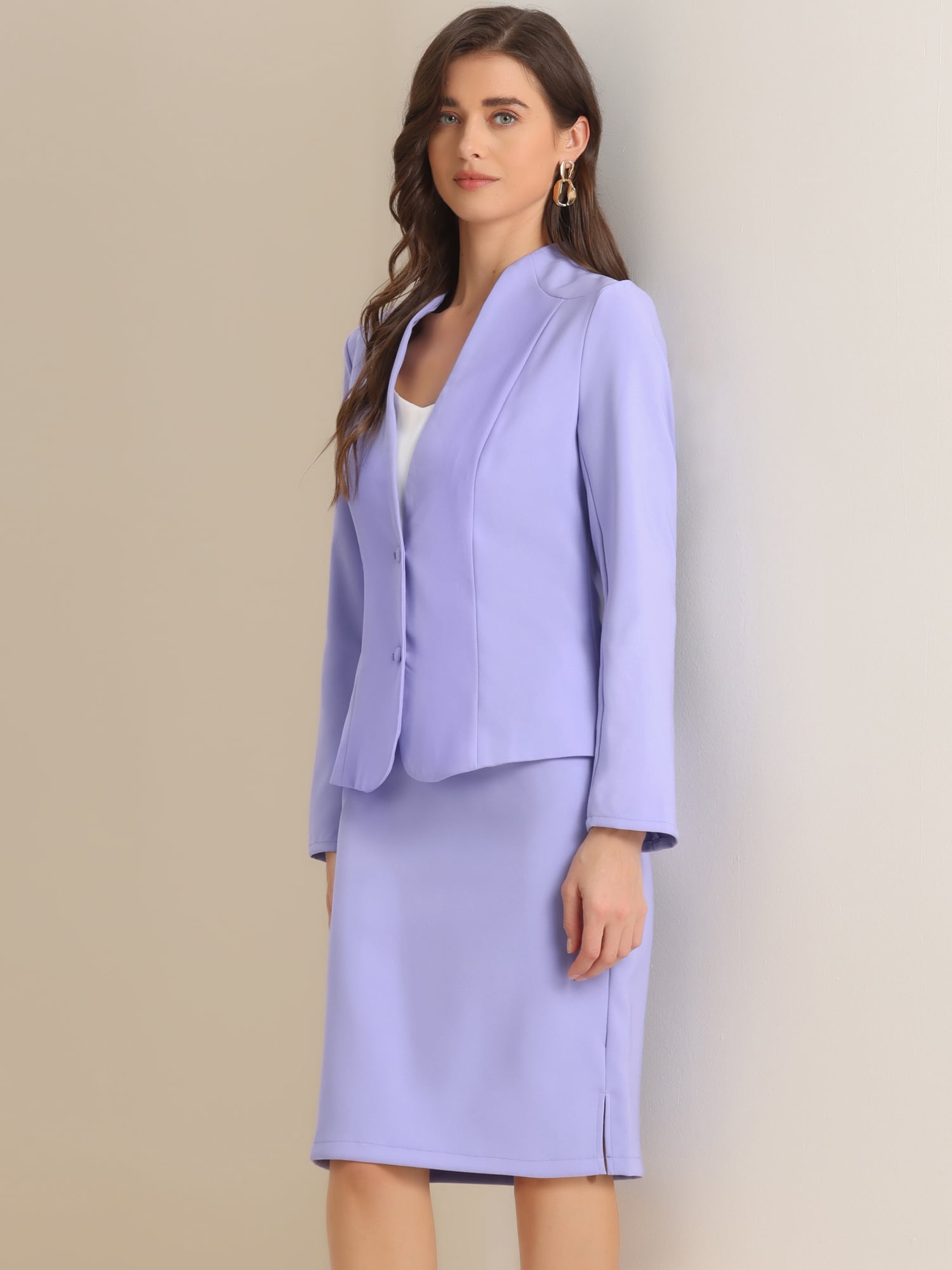 DARING DIVA Women's 2-Piece Business Blazer Pencil Skirt Suit Set XL Light Purple