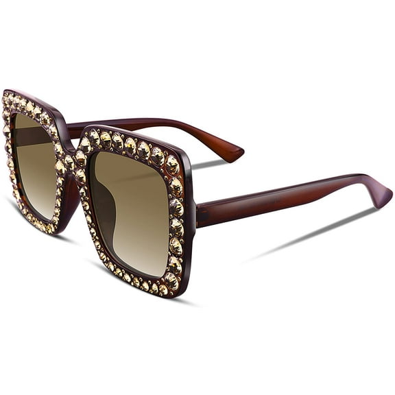 FEISEDY Women Sparkling Crystal Sunglasses Oversized Square Thick Frame B2283