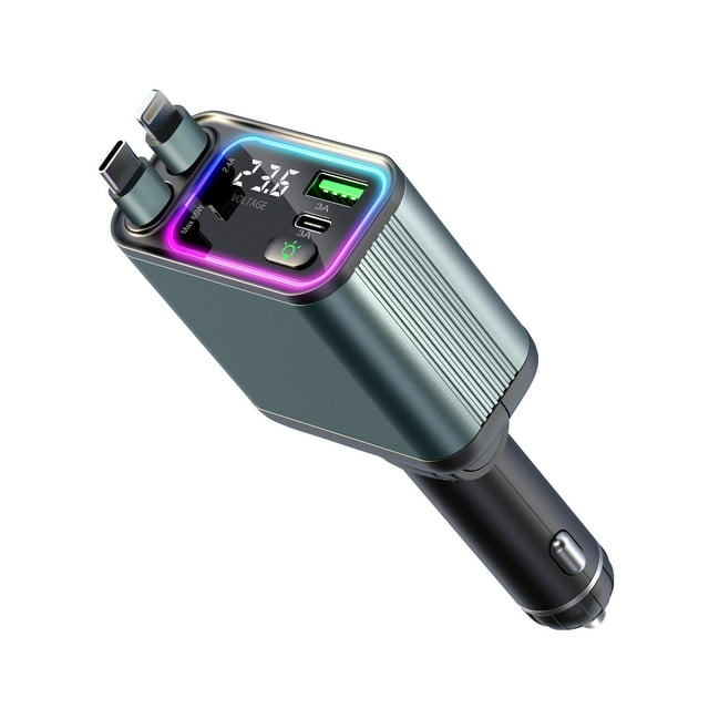 Cargador de coche Zreal 4 en 1 retráctil con luz RGB de 92 W