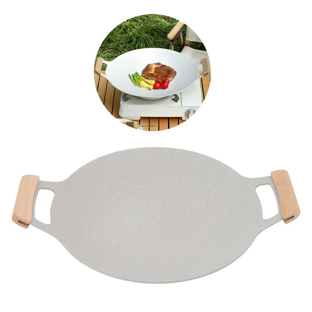 Nonstick Aluminum BBQ Grill Plate with Handles for Gas Stovetop Induction Cooker Fast Uniform Heating, Nonstick Coating, Beech Handle, Cooking Helper, Indoor Outdoor Use