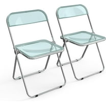VINGLI Folding Chairs 2 Pack, Clear Chair Foldable and Stackable, Acrylic Plastic Panel & Metal Chrome Frame, Weight Capacity 350 lbs, Blue Green