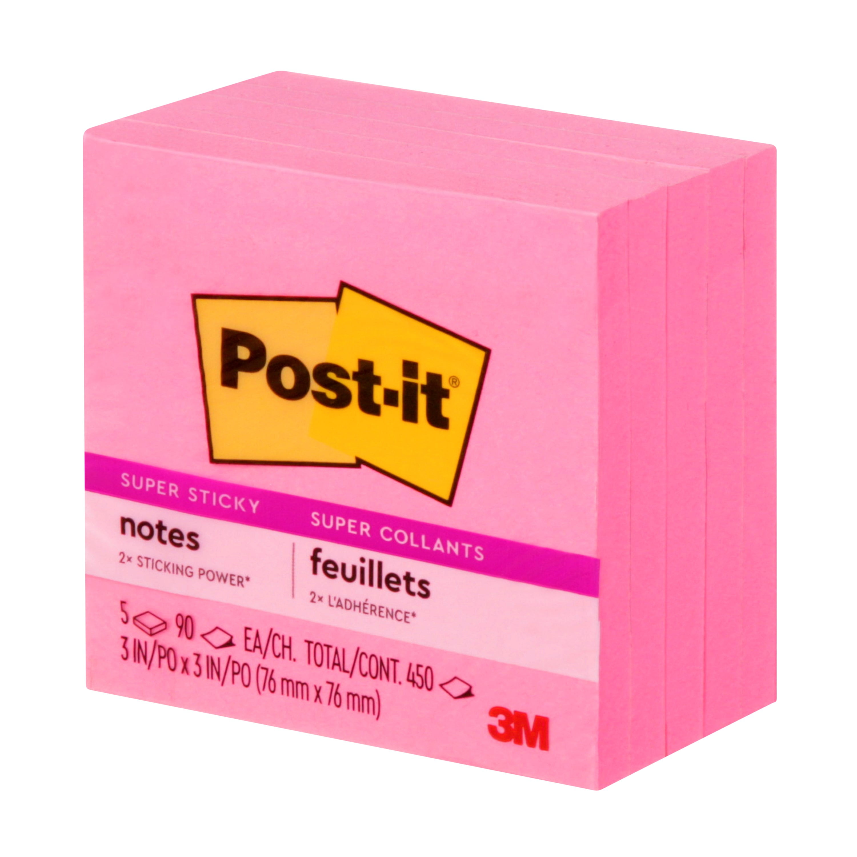 Post-it Super Sticky Notes, 3 in x 3 in (76 mm x 76 mm), Neon Pink