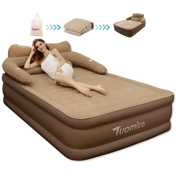 Yyuan 18in Air Mattress, Queen Airbed with Headboard, Inflatable Mattress Camping，Inflatable airbeds for indoor and outdoor use