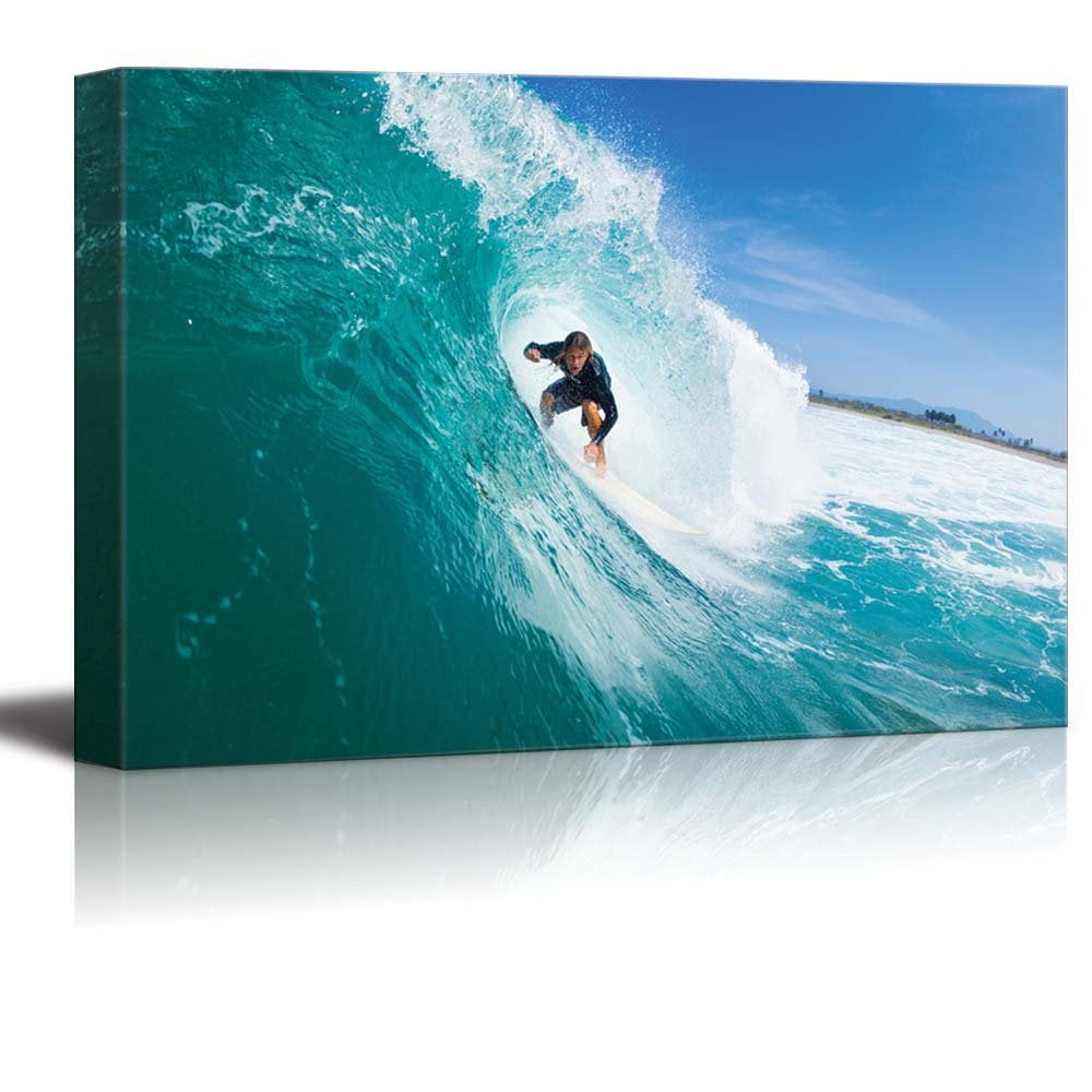 Canvas Prints Wall Art Surfer Riding Large Blue Ocean Wave Extreme