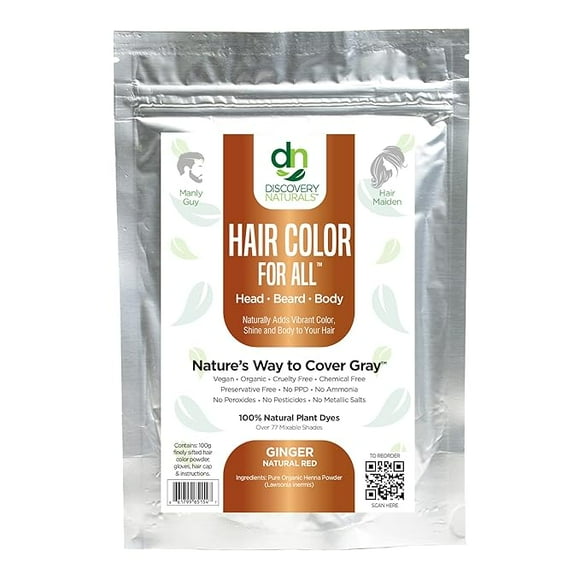 Discovery Naturals - Ginger Natural Red Natural Henna Hair Color For Men & Women, 100% Natural & Chemical-Free Dye for Hair & Beard, Easy To Use & Blends Well In Hair