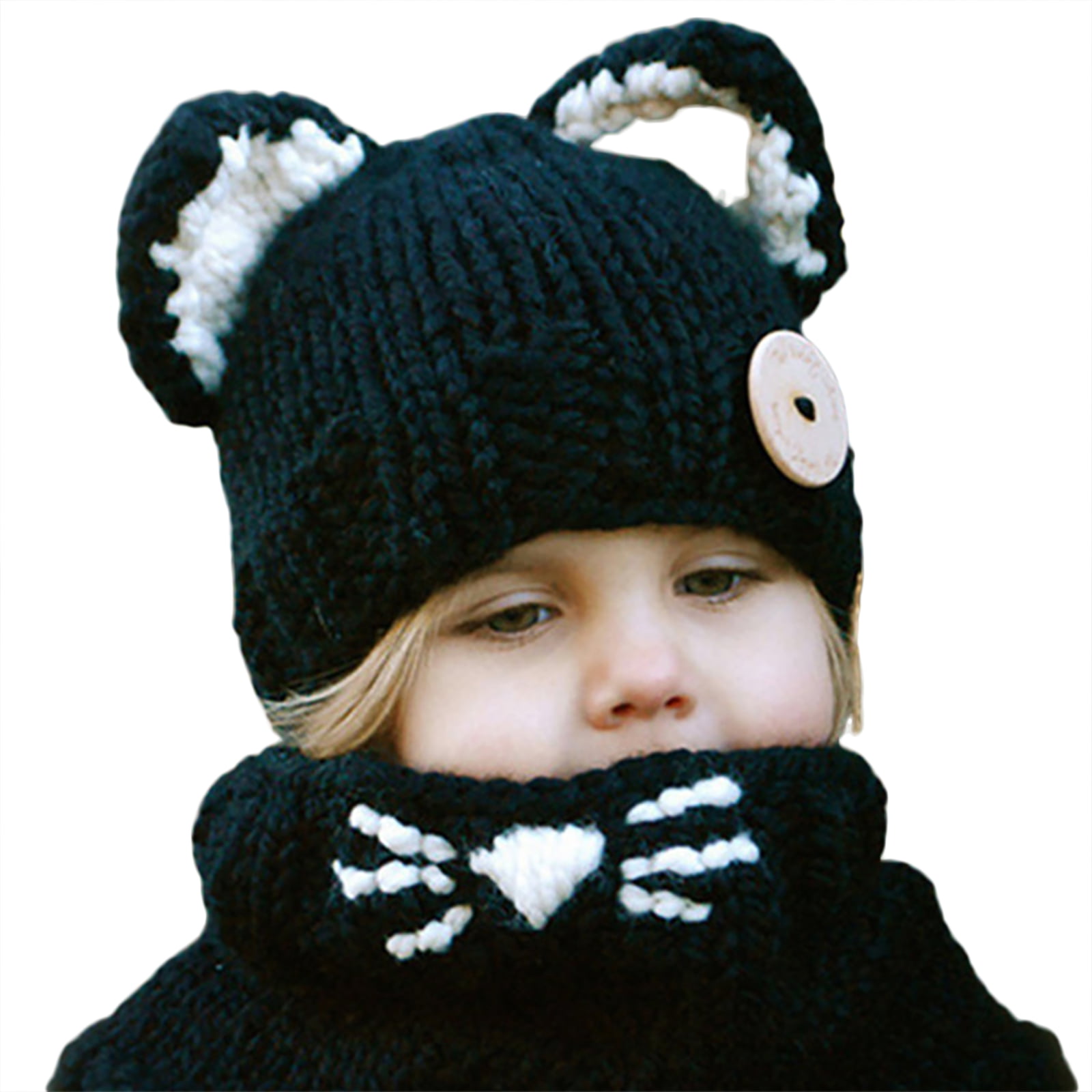 Hand Made Girls Child Baby Grey Fox Ear Hat Winter Warm Woolly Scarf Cute Neck