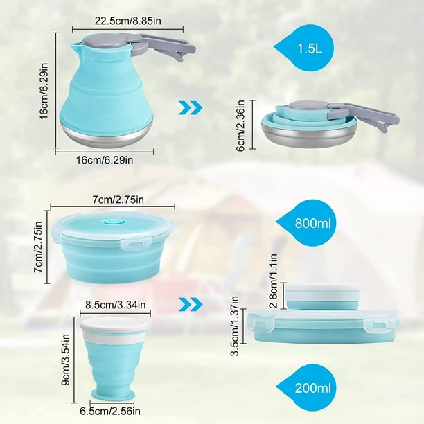 Portable Collapsible Camping Kettle, 1.5L/ 52OZ Foldable Silicon