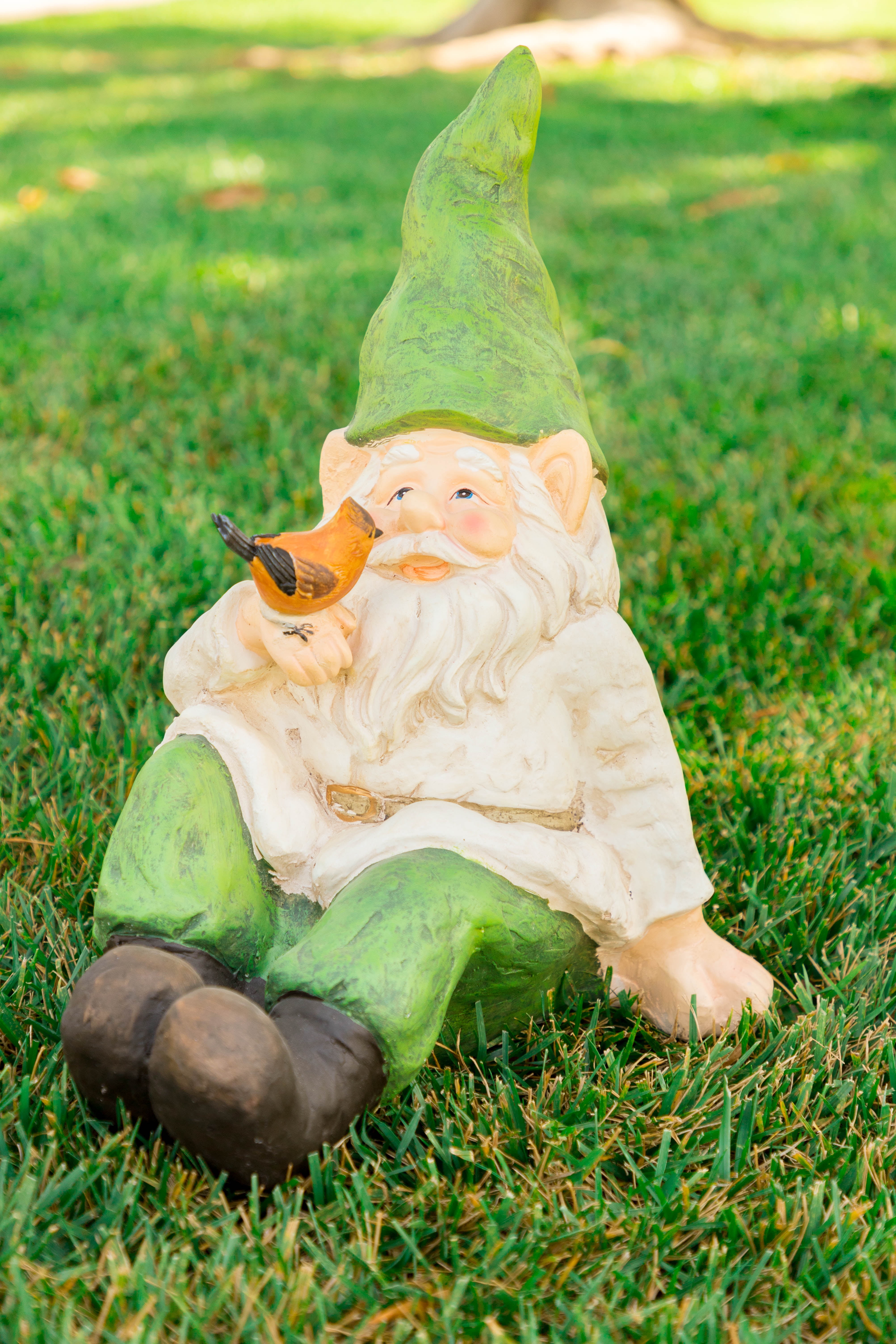 Alpine Gnome Laying Down with Bird Statue, 18 Inch Tall by Alpine Corporation