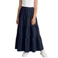 thumbnail image 4 of Rciityk Girls' Summer Maxi Skirt Solid Color Elastic High Waist Ruffle Hem A-Line Long Skirt for Teen Girl 4-15 Years Beach Vacation Clothes, 4 of 7