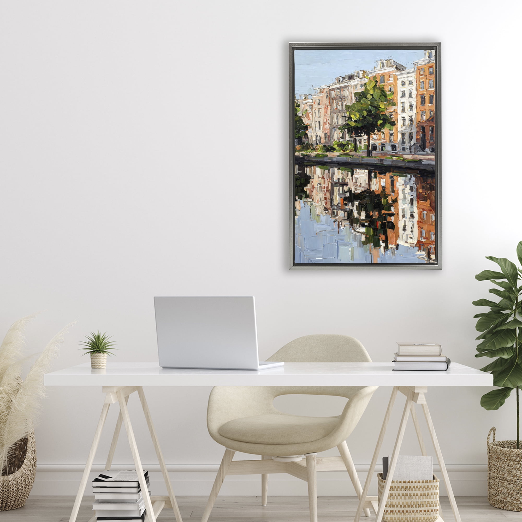 Stupell Industries Waterside Apartments on Canal Gray Framed Floater Canvas Wall Art, design by Petal Prints Design