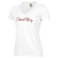 thumbnail image 2 of Women's  White Detroit Mercy Titans Script Logo Comfort Wash V-Neck T-Shirt, 2 of 3