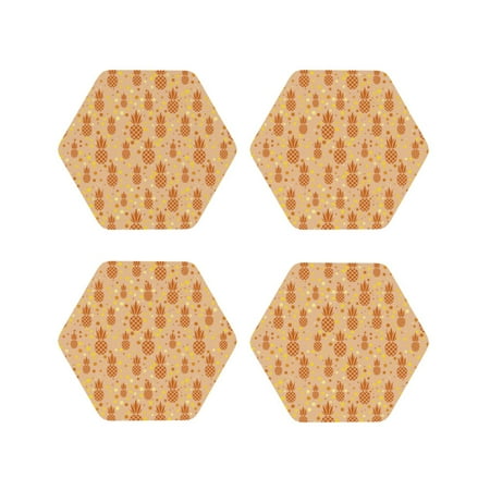 

Leather Coasters Set of 4 - Pineapples Lightweight Non-Slip Drink Coasters for Desk Anti-Scalding Desk Cup Coasters for Office Table Decor Hexagon