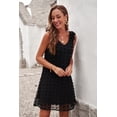 thumbnail image 3 of ABPHQTO Mini vestido sin mangas con volantes y cuello en V de lunares suizos negros para mujer, 3 of 5