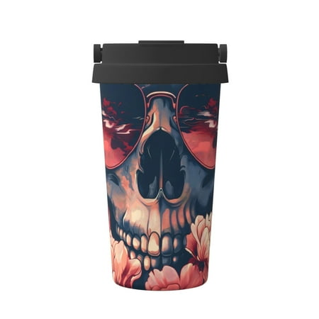 

Adobk Skull With Roses And Sunglasses Print Stainless Steel Coffee Mug -Vacuum Insulated Coffee Tumbler - Leakproof Travel Mugs Insulated for Hot & Cold Drinks