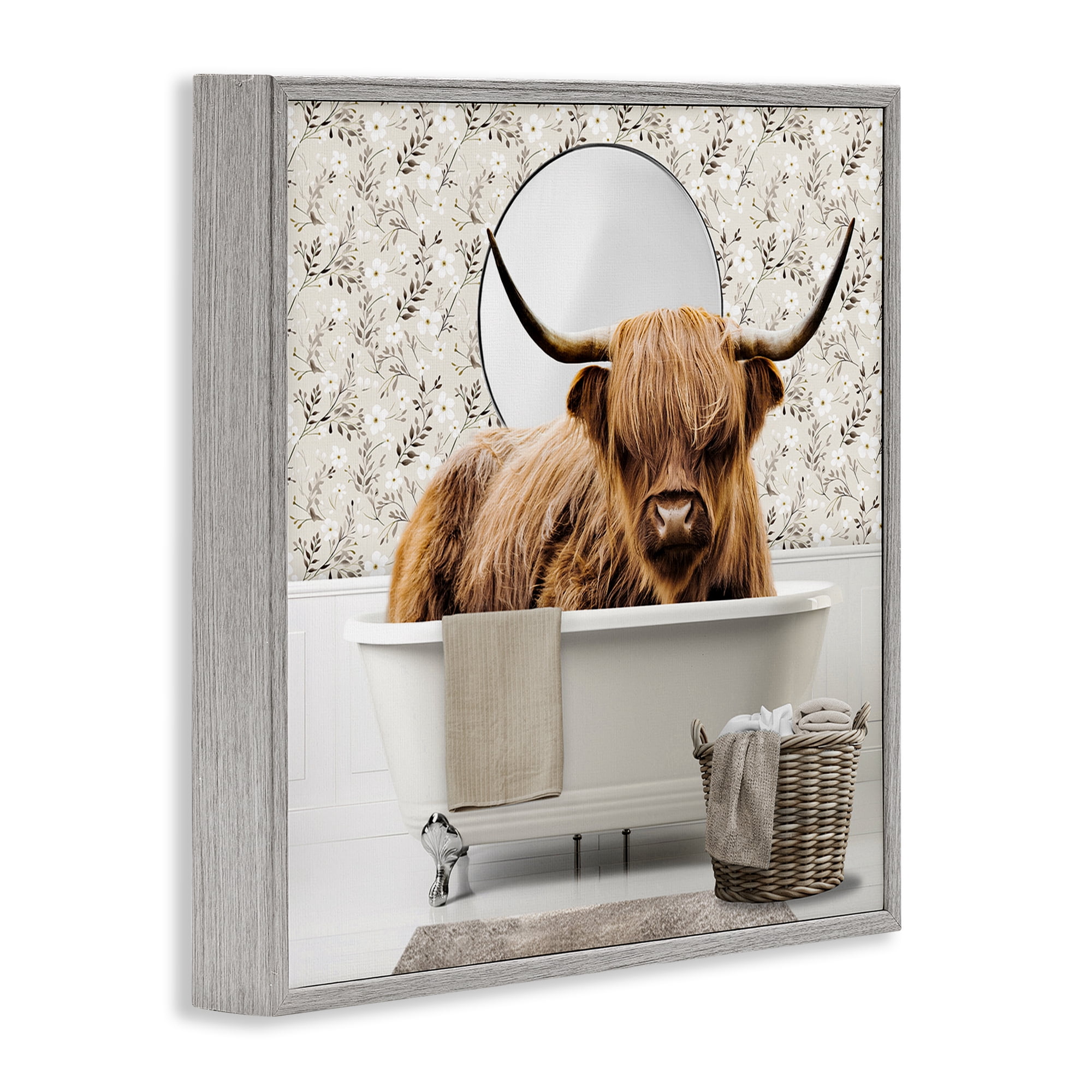 Stupell Industries Cottage Cattle Bath Time Gray Framed Giclee Art, design by CAD Designs