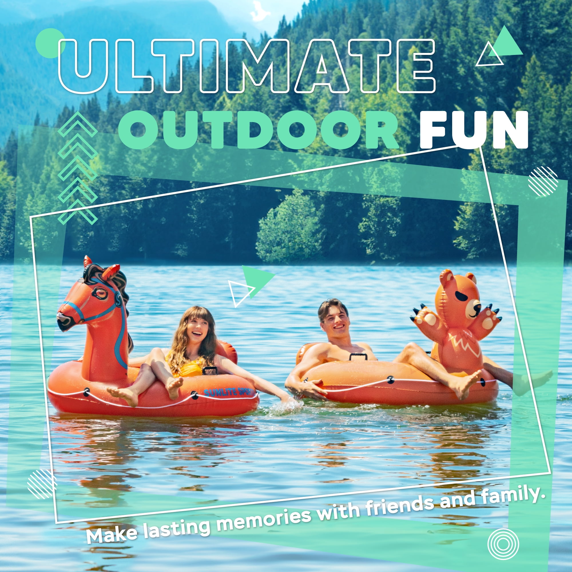 Sunlite Sports River Tube Inflatable 53 Inch, Heavy Duty Water Float to Lounge Above Lake and River, Outdoor Water Tube Sport Fun, Recreational Use, (Pissed Off Peter Angry Bear)