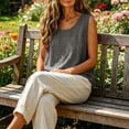 thumbnail image 4 of idosla Cotton Linen Tank Tops for Womens Comfy Lounge Wear Summer Sleeveless Crewneck Shirt Casual Blouse Loose Fit Cami (Dark Gray, 3XL), 4 of 7