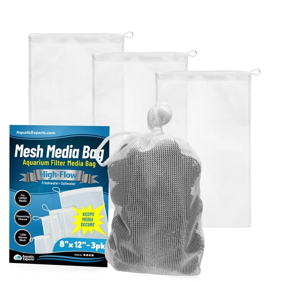Aquatic Experts - High-Flow Mesh Media Filter Bags with Drawstring - Ideal for Aquarium Filtration, 3 Pack, 8" x 12"
