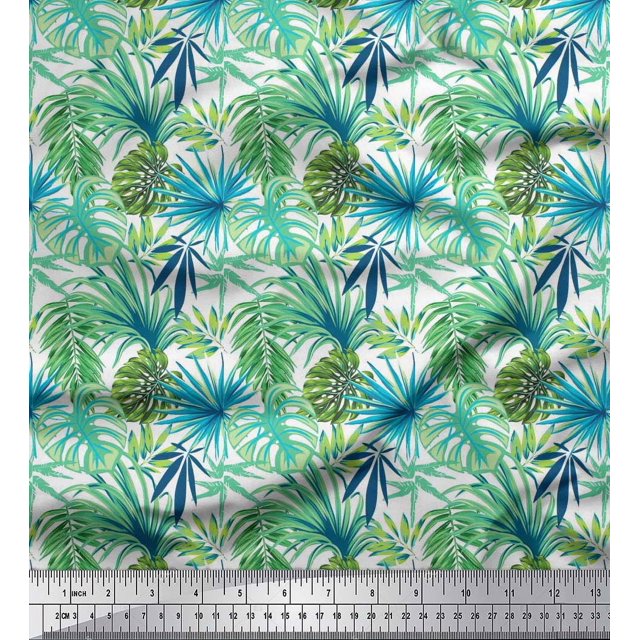 Soimoi Poly Georgette Fabric Tropical Leaves Print Fabric by The Yard 52 Inch Wide