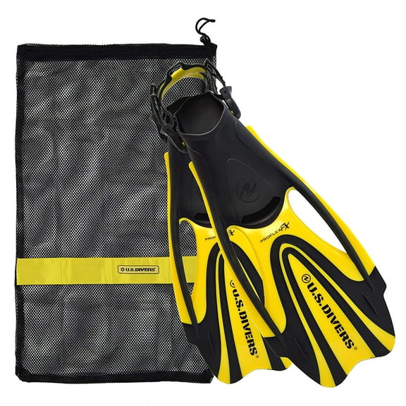 U.S. Divers ProFlex FX Snorkeling Set Size Large Diving Fins w/ Mesh Bag, Yellow