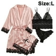 thumbnail image 1 of Conjunto de pijama de lencería con encaje Floral de satén para mujer, 4 piezas, con bata, Kimono, conjunto de lencería, pijama de satén, bata de encaje, sujetador Zhivalor 222940-2, 1 of 8