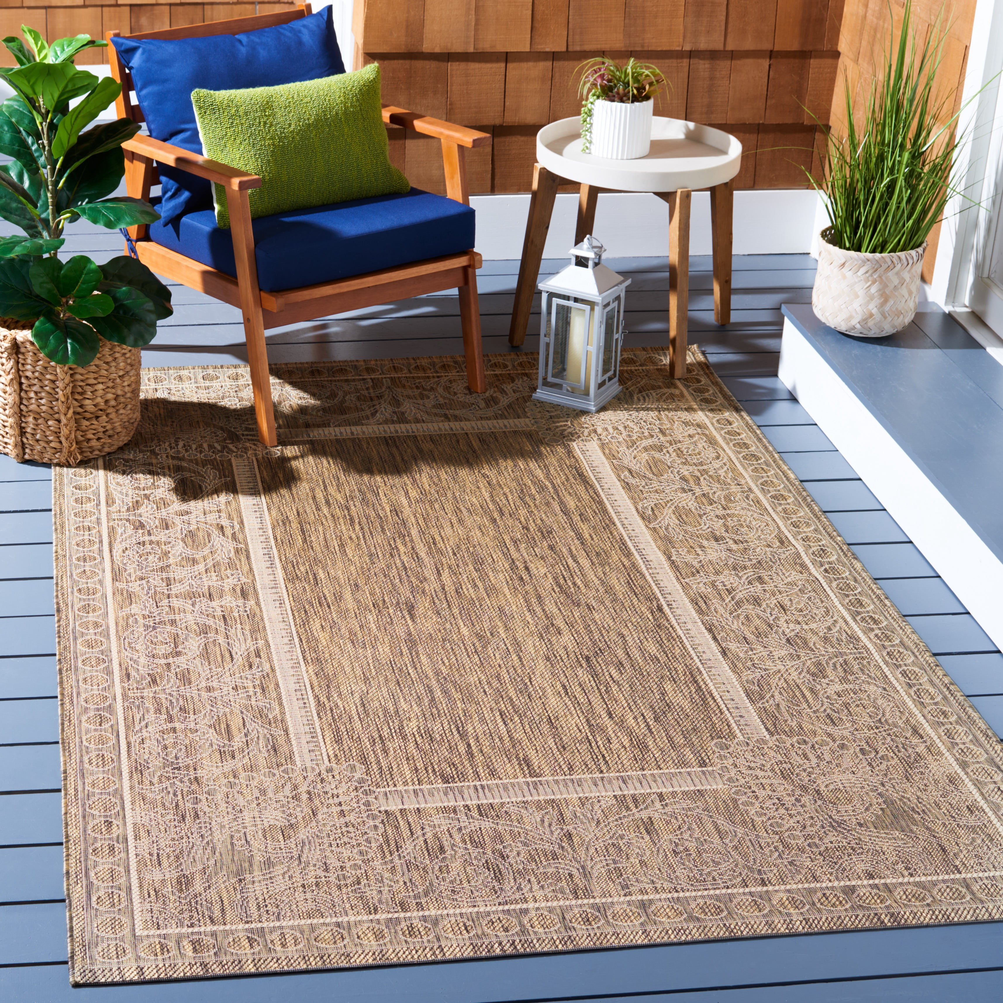 Safavieh Courtyard Cooper Botanical Indoor/Outdoor Area Rug, Brown/Natural, 5'3" x 7'7"
