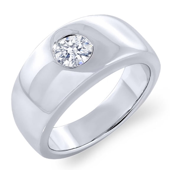Gem Stone King 925 Sterling Silver Men's Solitaire Ring Set with Round White Zirconia (Size 11)