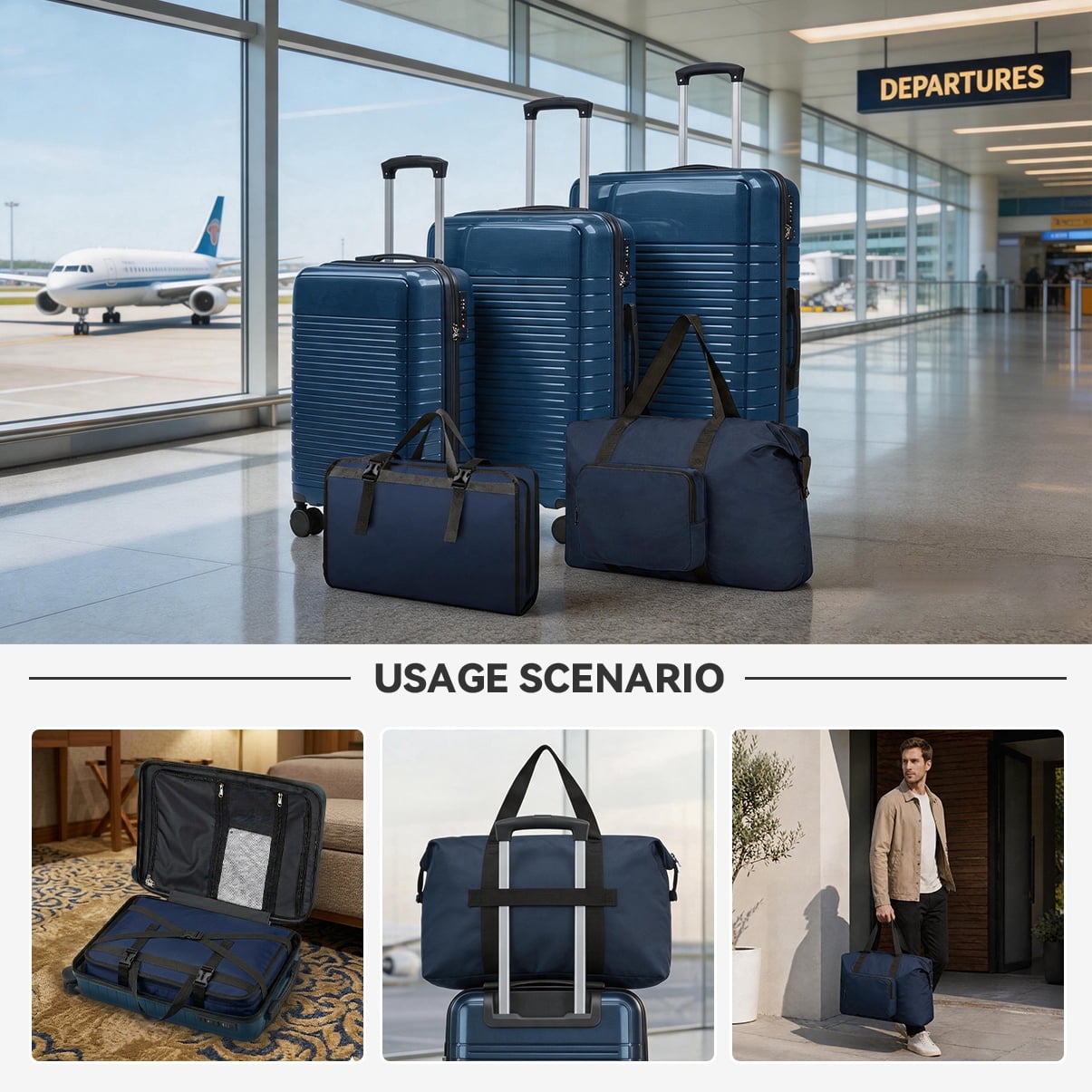 5-Piece PP Luggage Set with TSA Lock, 20"/24"/28" Spinner Suitcases + Handbag + Toiletry Bag, TPE Silent Wheels, Travel Accessory Bundle for Family Trips
