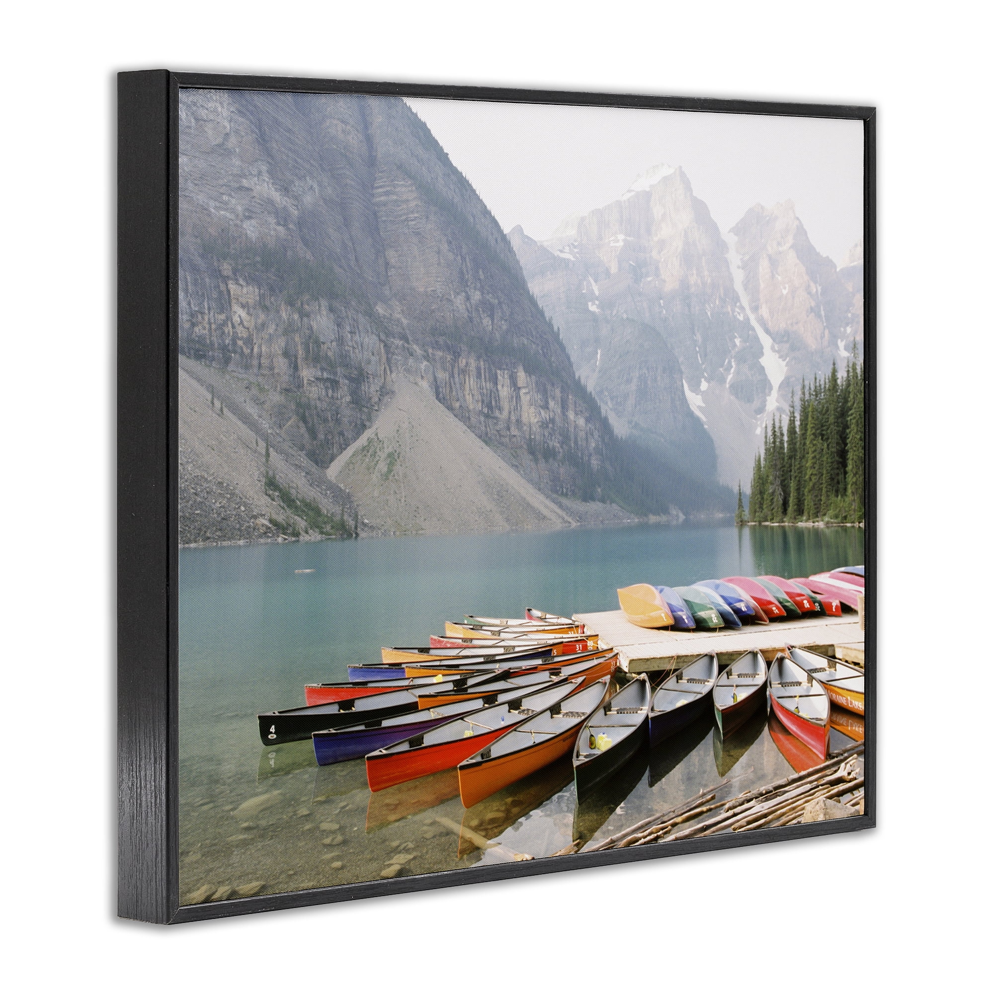 Stupell Industries Cliffside Canoe Dock Landscape Photography Black Framed Art Print Wall Art, 20 x 16