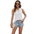 thumbnail image 2 of Women's V-Neck Sleeveless Tank Top Button Down Loose Fit Beach Casual Top White S, 2 of 6