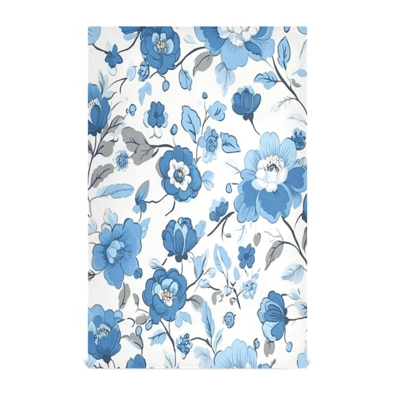 Blue Floral Pattern Decorative Waffle Towel Kitchen Dishcloth 28x18in Multi-Use Tea Towel