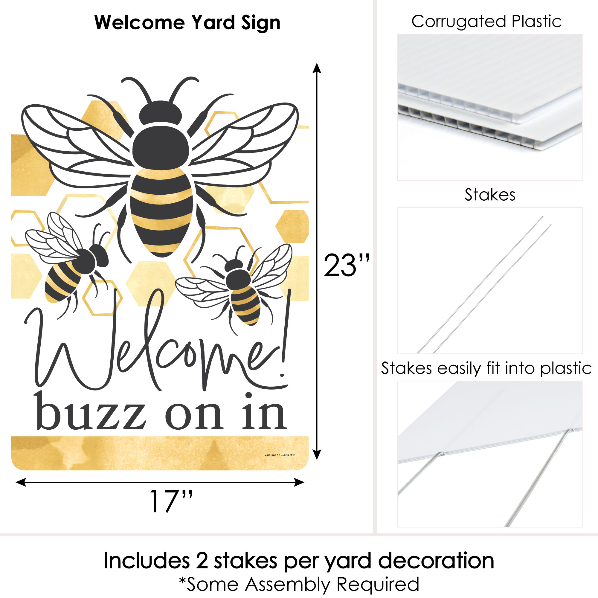 Big Dot of Happiness Little Bumblebee - Party Decorations - Bee Baby Shower or Birthday Party Welcome Yard Sign