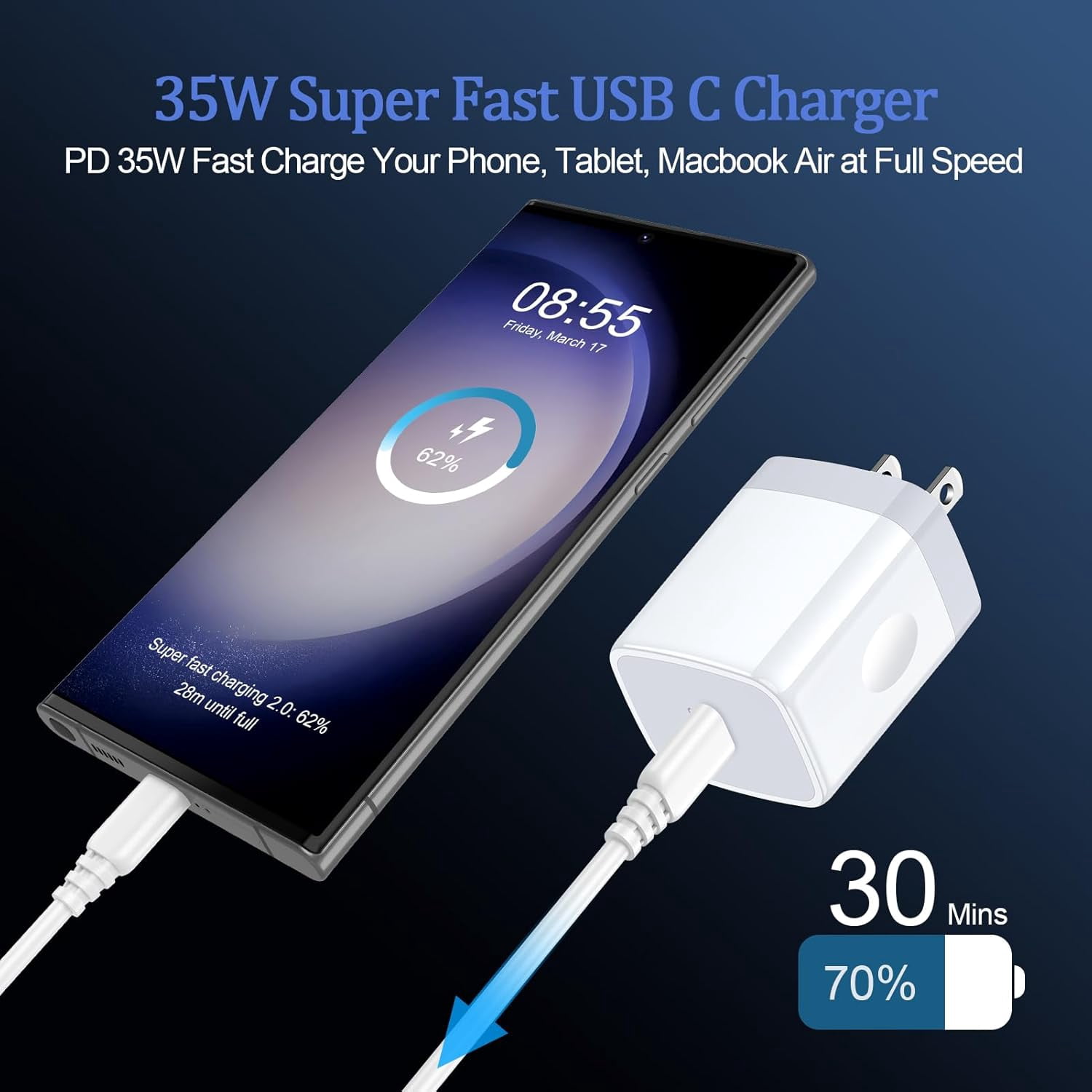 MHAWBL-35W Samsung S26 Super Fast Type C Charger Block for Samsung Galaxy S26 Ultra S25 S24 FE A17 A16 A15 A55 A35 A14 A54 iPhone 17 16 15 14 Pro Max, PD 3.0 Wall Charger USB C Box Charging Cube Bric