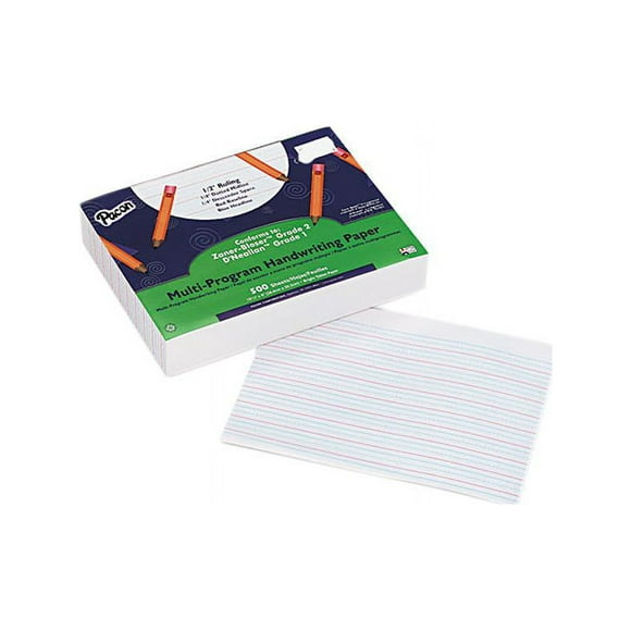 Pacon Multi-Program Handwriting Paper, Grades 1/2, 1/2" Rule, White, 500 Sheets/Ream