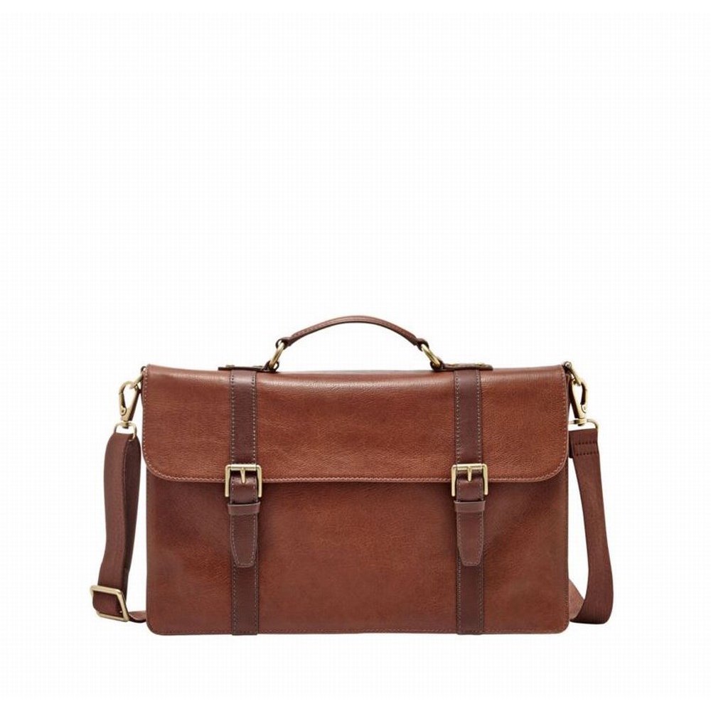 Fossil Fossil NEW Brown Mens Estate Thompson Portfolio Leather